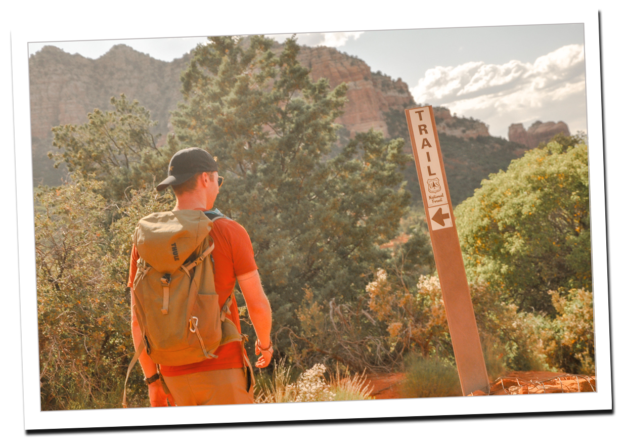 Person walking on an official hiking trail at Oak Creek Canyon
