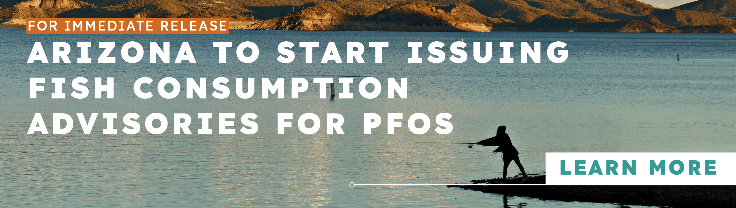 Person on a paddle board on the water with a button that reads: ARIZONA TO START ISSUING FISH CONSUMPTION ADVISORIES FOR PFOS - Click to learn more